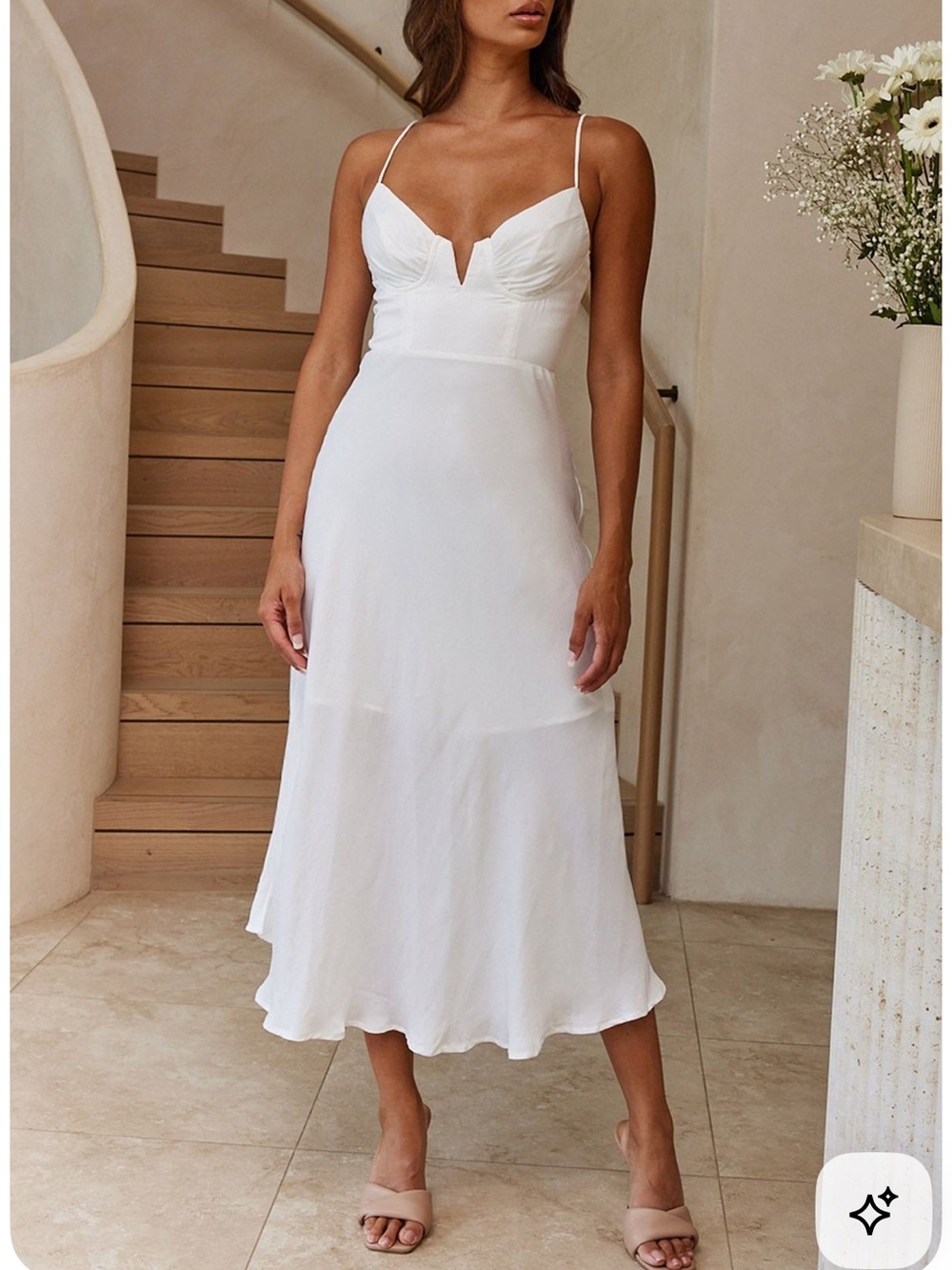 Selfie Leslie White Maxi Slip Dress with Spaghetti Straps